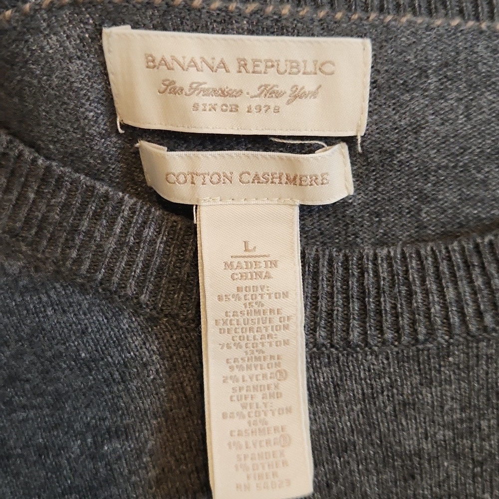 Banana Republic Dark Gray Crewneck Cotton Cashmere Blend Mens Sweater SZ L - Picture 2 of 3